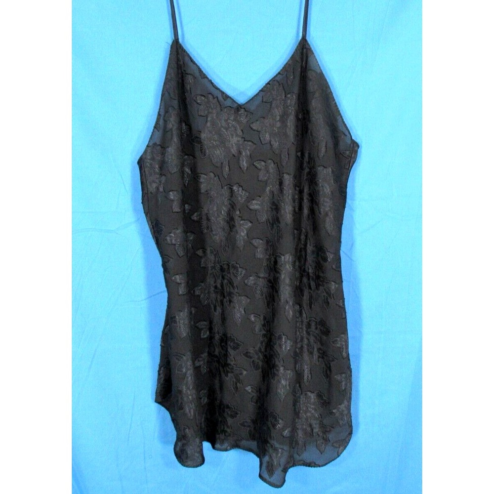 VTG LADY CAMEO Black SEMI SHEER JACQUARD Floral Print NIGHTGOWN CHEMISE Gown 1X